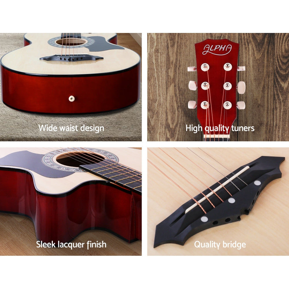 Guitars: Alpha 38 Inch Acoustic Guitar Wooden Body Steel String Full Size Cutaway Wood