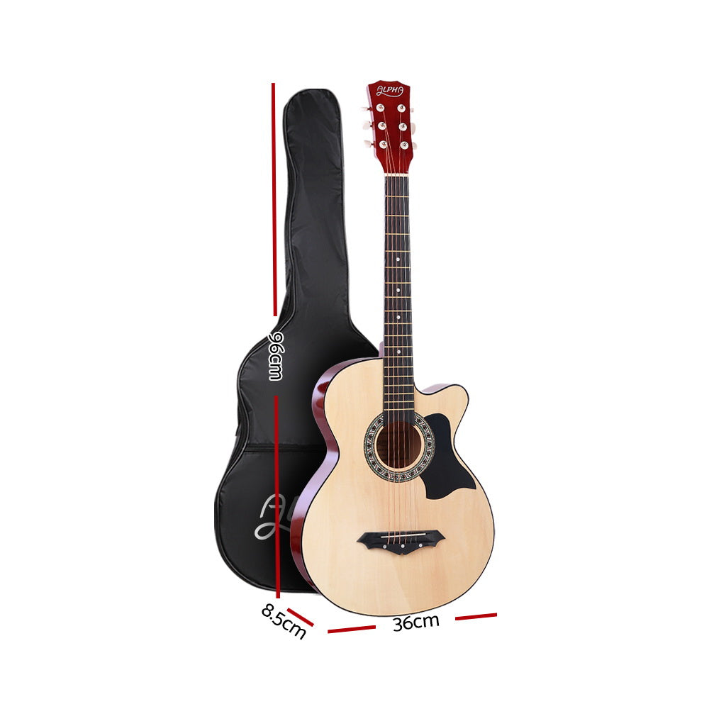 Guitars: Alpha 38 Inch Acoustic Guitar Wooden Body Steel String Full Size w/ Stand Wood