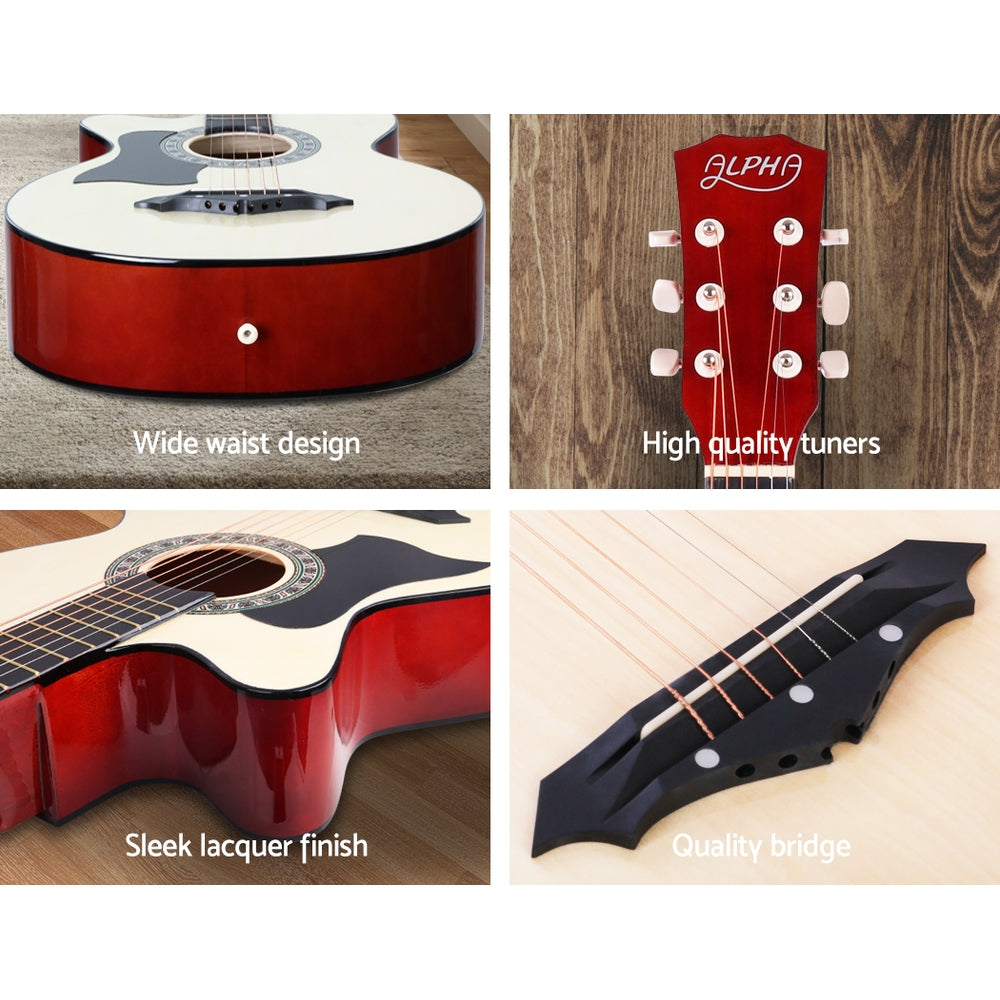 Guitars: Alpha 38 Inch Acoustic Guitar Wooden Body Steel String Full Size Left Handed