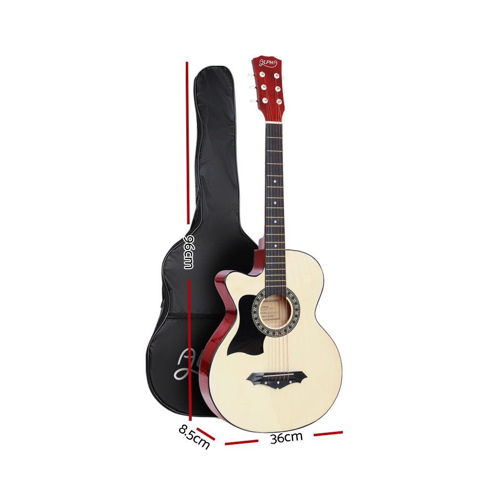 Guitars: Alpha 38 Inch Acoustic Guitar Wooden Body Steel String w/ Stand Left Handed