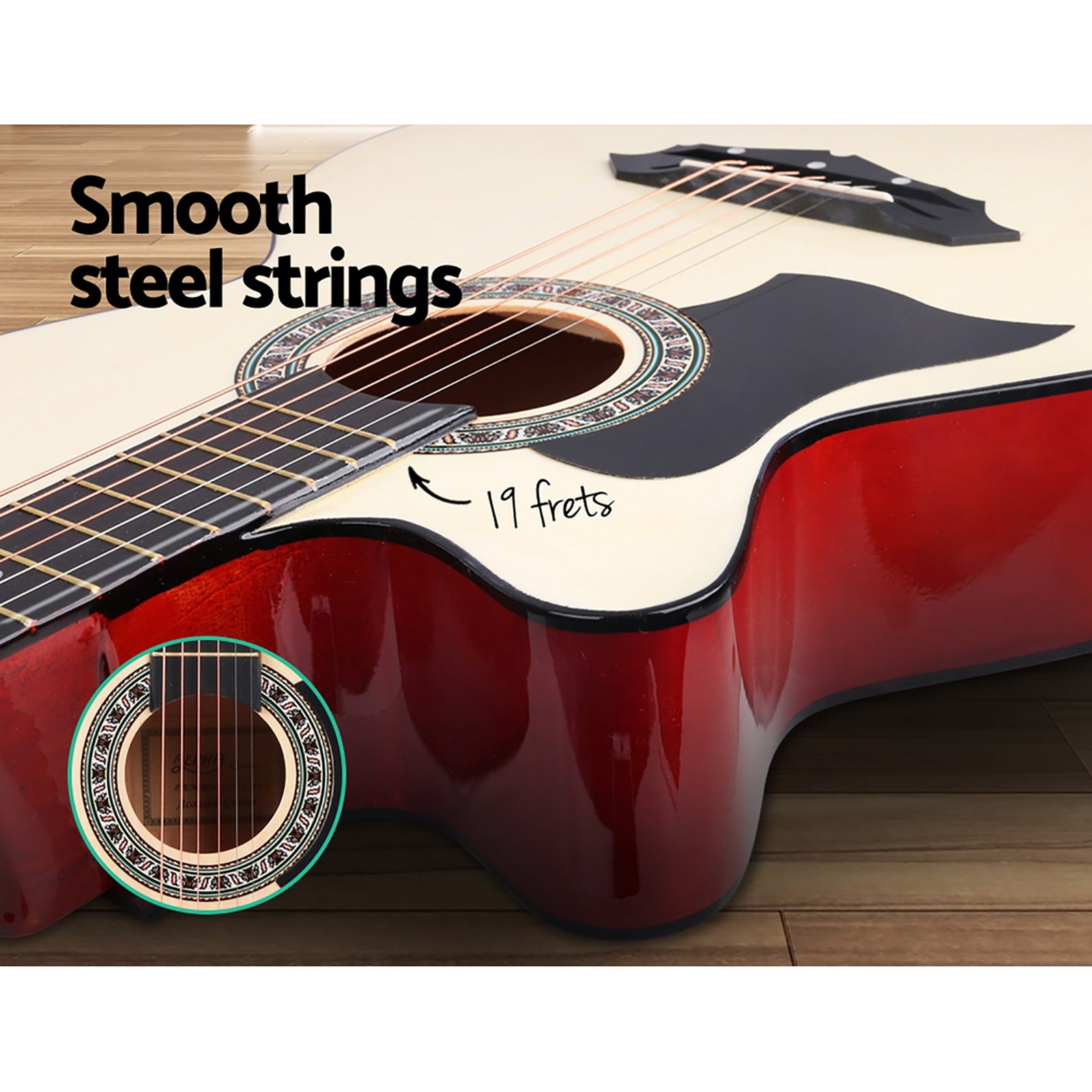 Guitars: Alpha 38 Inch Acoustic Guitar Wooden Body Steel String w/ Stand Left Handed