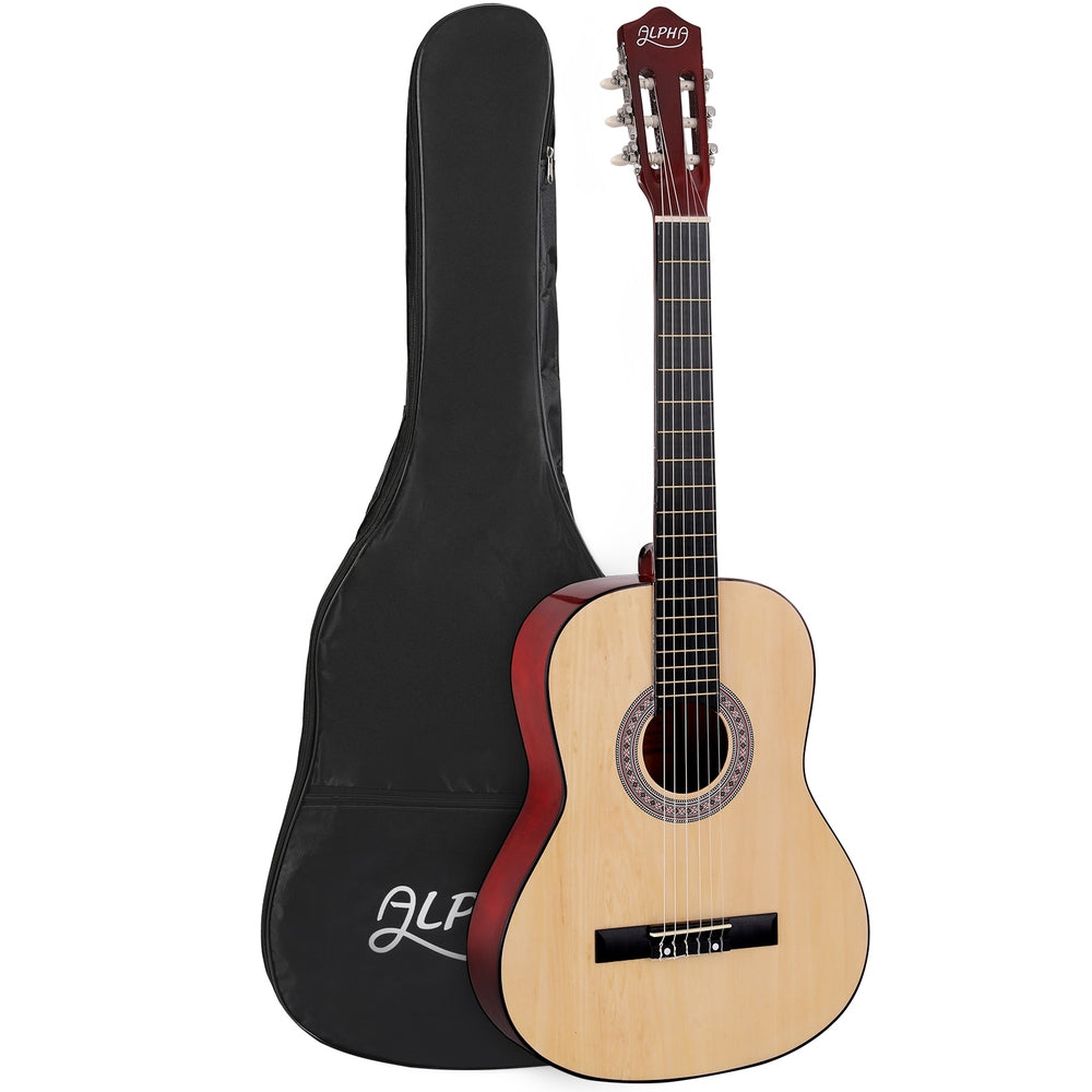 Guitars: Alpha 39 Inch Classical Guitar Wooden Body Nylon String Beginner Gift Natural