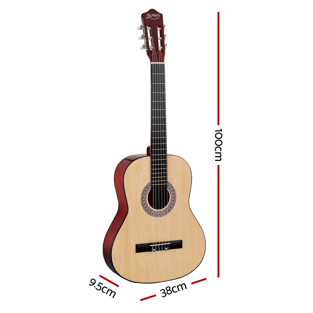 Guitars: Alpha 39 Inch Classical Guitar Wooden Body Nylon String Beginner Gift Natural