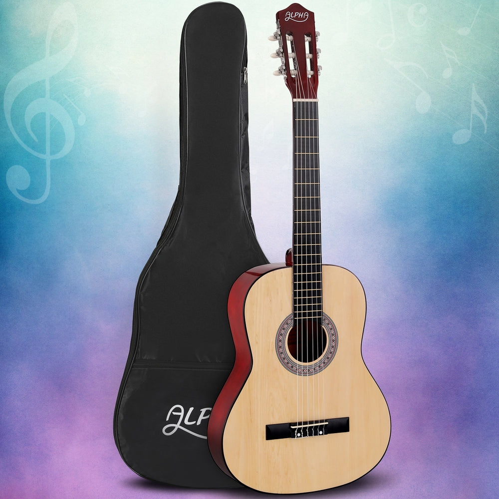 Guitars: Alpha 39 Inch Classical Guitar Wooden Body Nylon String Beginner Gift Natural