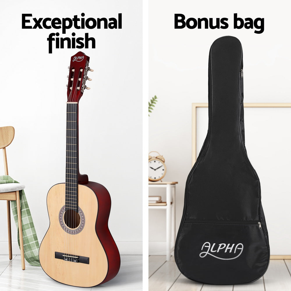 Guitars: Alpha 39 Inch Classical Guitar Wooden Body Nylon String Beginner Gift Natural