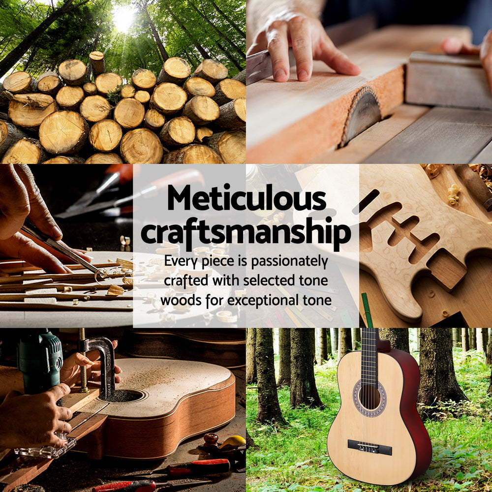Guitars: Alpha 39 Inch Classical Guitar Wooden Body Nylon String Beginner Gift Natural
