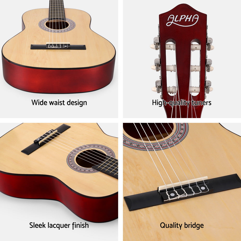 Guitars: Alpha 39 Inch Classical Guitar Wooden Body Nylon String Beginner Gift Natural