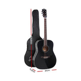 Alpha 41 Inch Acoustic Guitar Wooden Body Steel String Dreadnought Stand Black