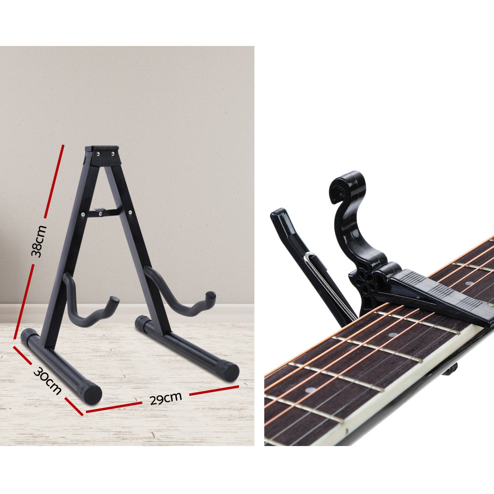 Guitars: Alpha 41 Inch Acoustic Guitar Wooden Body Steel String Dreadnought Stand Black