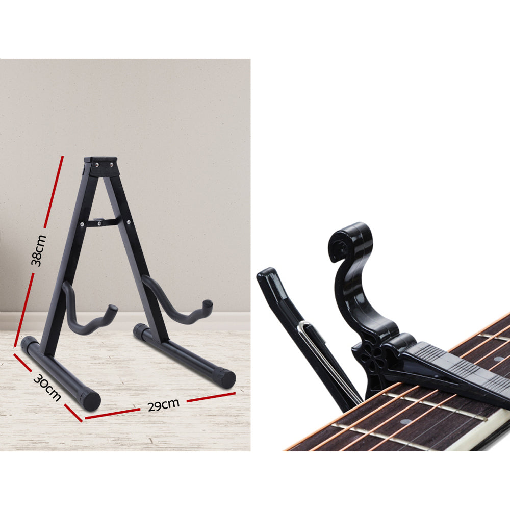 Guitars: Alpha 41 Inch Acoustic Guitar Equaliser Electric Output Cutaway w/ Stand Black