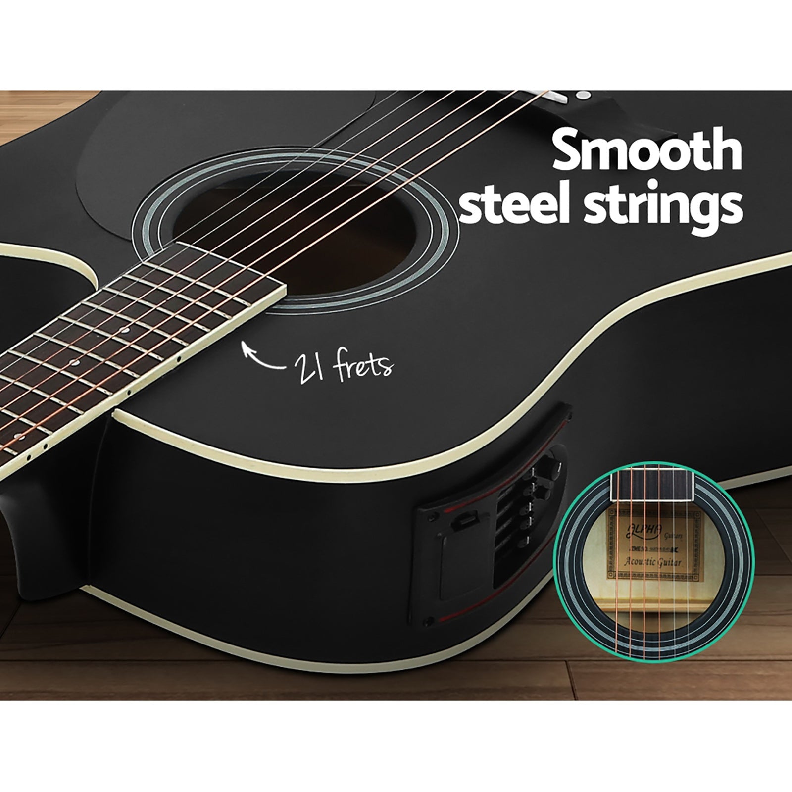 Guitars: Alpha 41 Inch Acoustic Guitar Equaliser Electric Output Cutaway w/ Stand Black