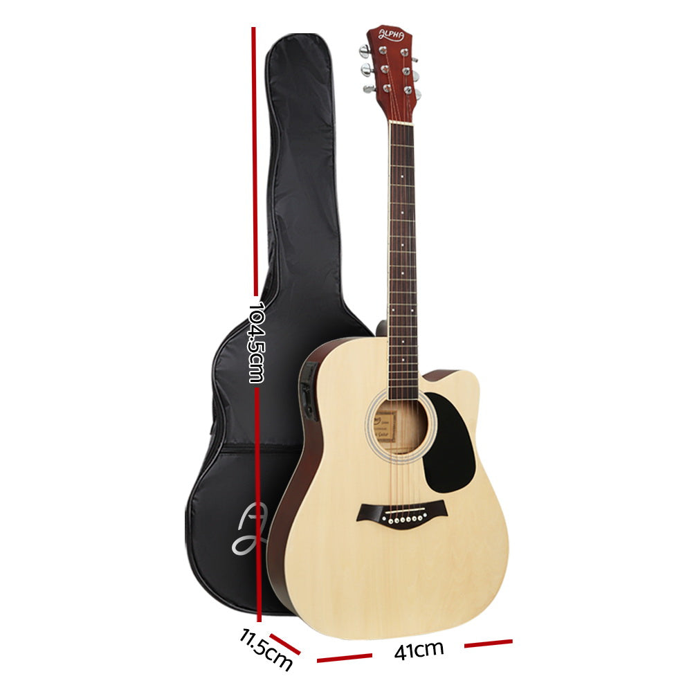 Guitars: Alpha 41 Inch Acoustic Guitar Equaliser Electric Output Jack Cutaway Wood