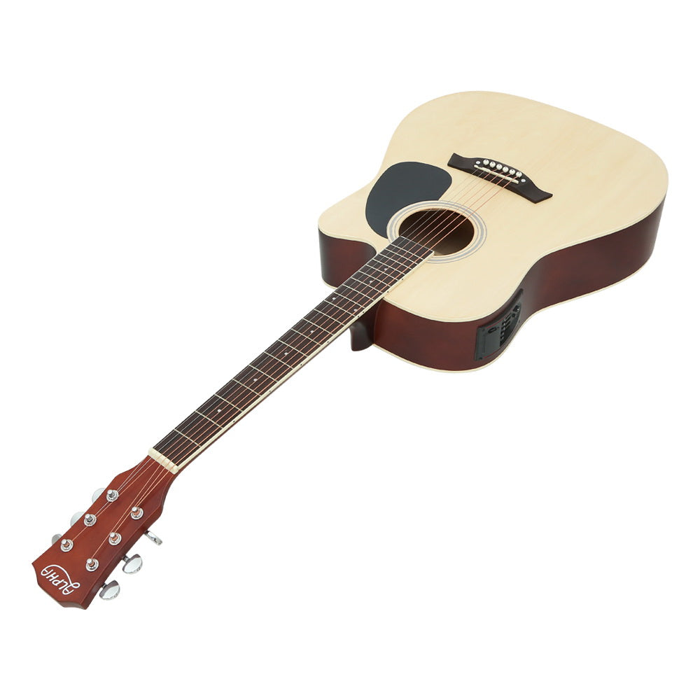 Guitars: Alpha 41 Inch Acoustic Guitar Equaliser Electric Output Jack Cutaway Wood