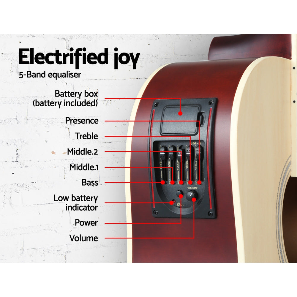 Guitars: Alpha 41 Inch Acoustic Guitar Equaliser Electric Output Cutaway w/ Stand Wood