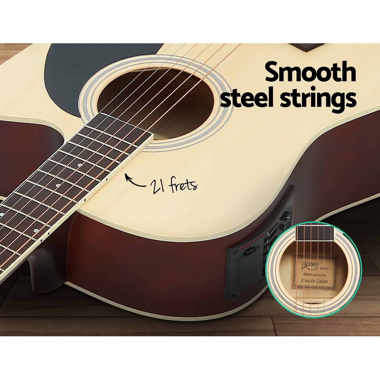Guitars: Alpha 41 Inch Acoustic Guitar Equaliser Electric Output Cutaway w/ Stand Wood