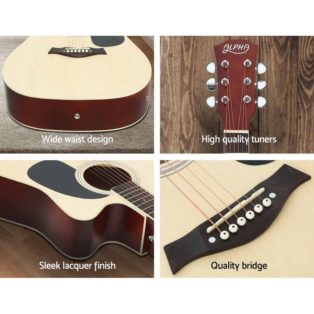 Guitars: Alpha 41 Inch Acoustic Guitar Equaliser Electric Output Cutaway w/ Stand Wood