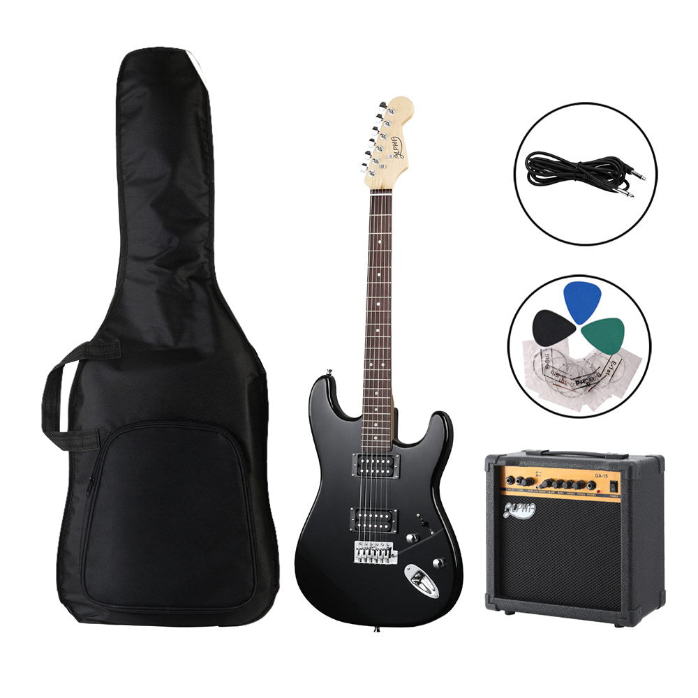 Guitars: Alpha Electric Guitar Music String Instrument 20W Amplifier Black