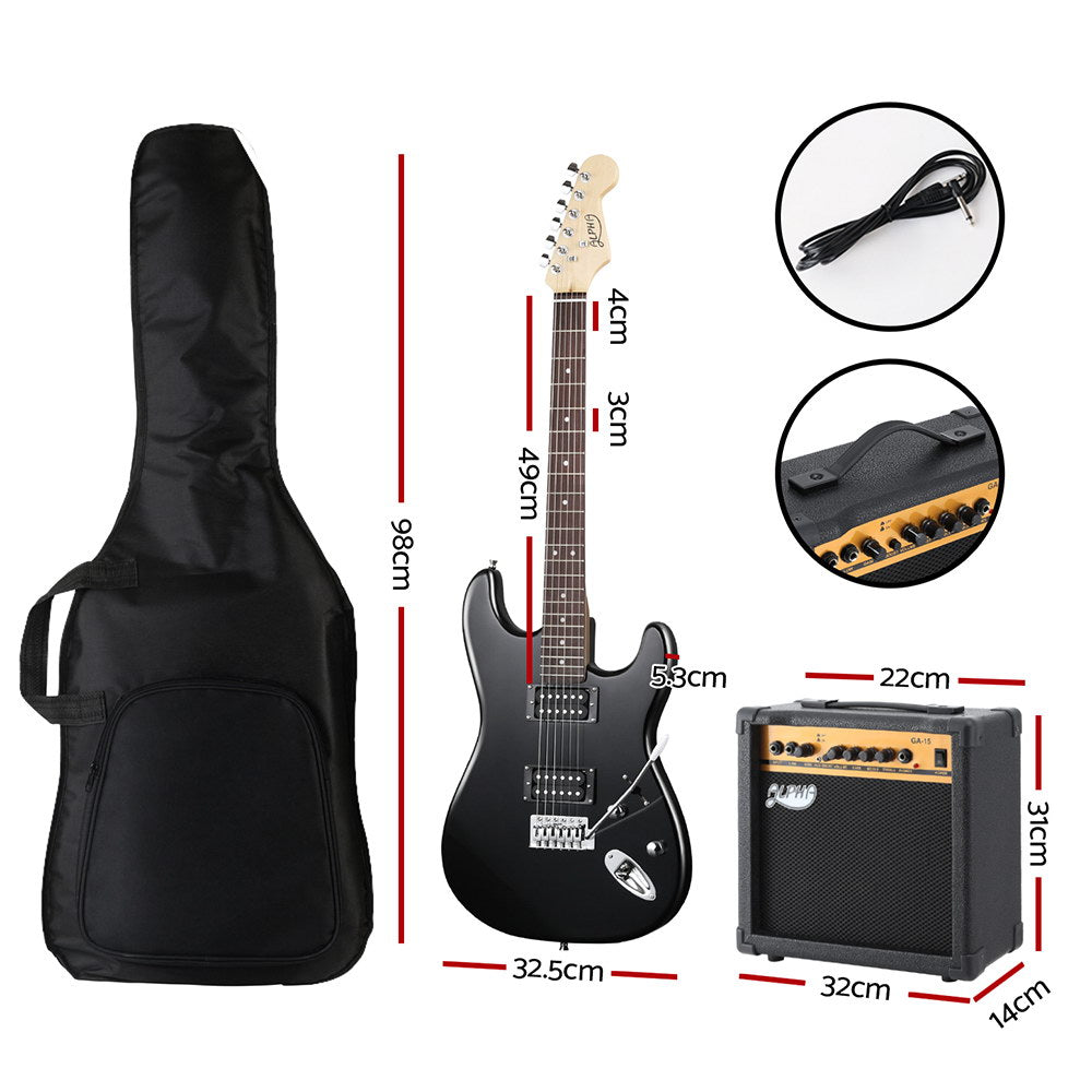 Guitars: Alpha Electric Guitar Music String Instrument 20W Amplifier Black