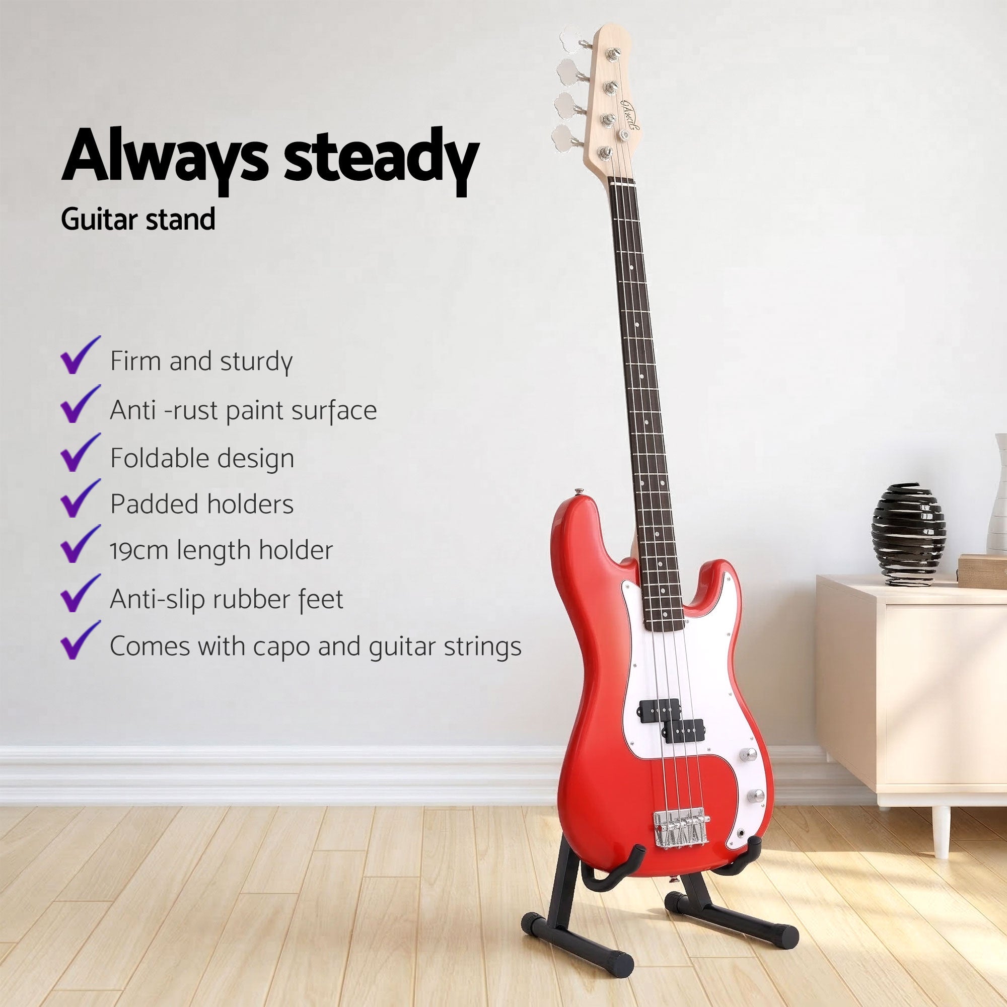 Alpha Electric Guitar Bass 47 Inch Set Kit 40W Bass Guitar Amplifier Guitar Stand Folding