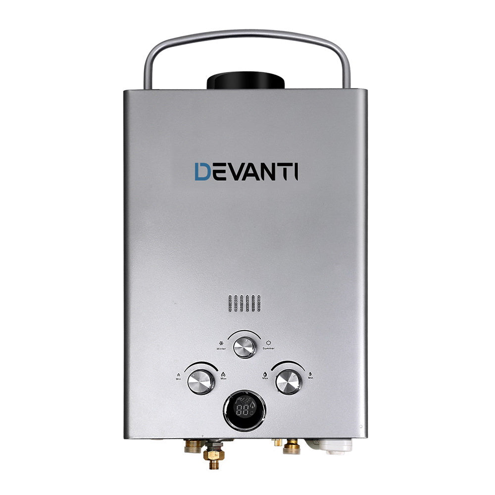 Camping Appliances: Devanti Portable Gas Water Heater LPG System Grey