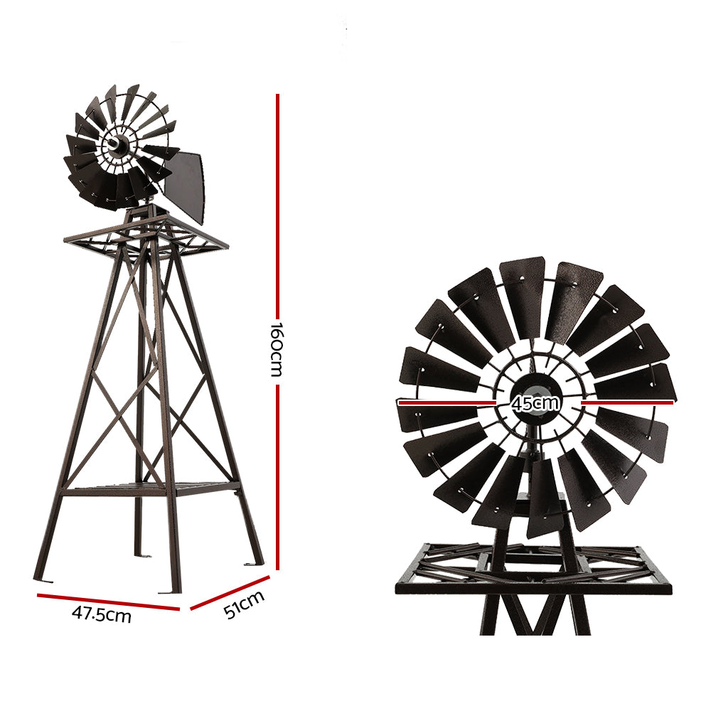 Garden Ornaments: Garden Windmill 160cm Metal Ornaments Outdoor Decor Ornamental Wind Mill