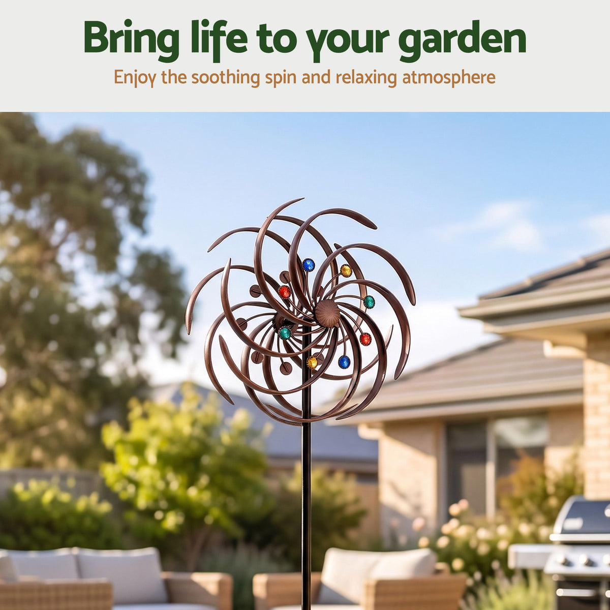 Gardeon Garden Windmill Metal Wind Spinner Double Layer 190cm Bronze