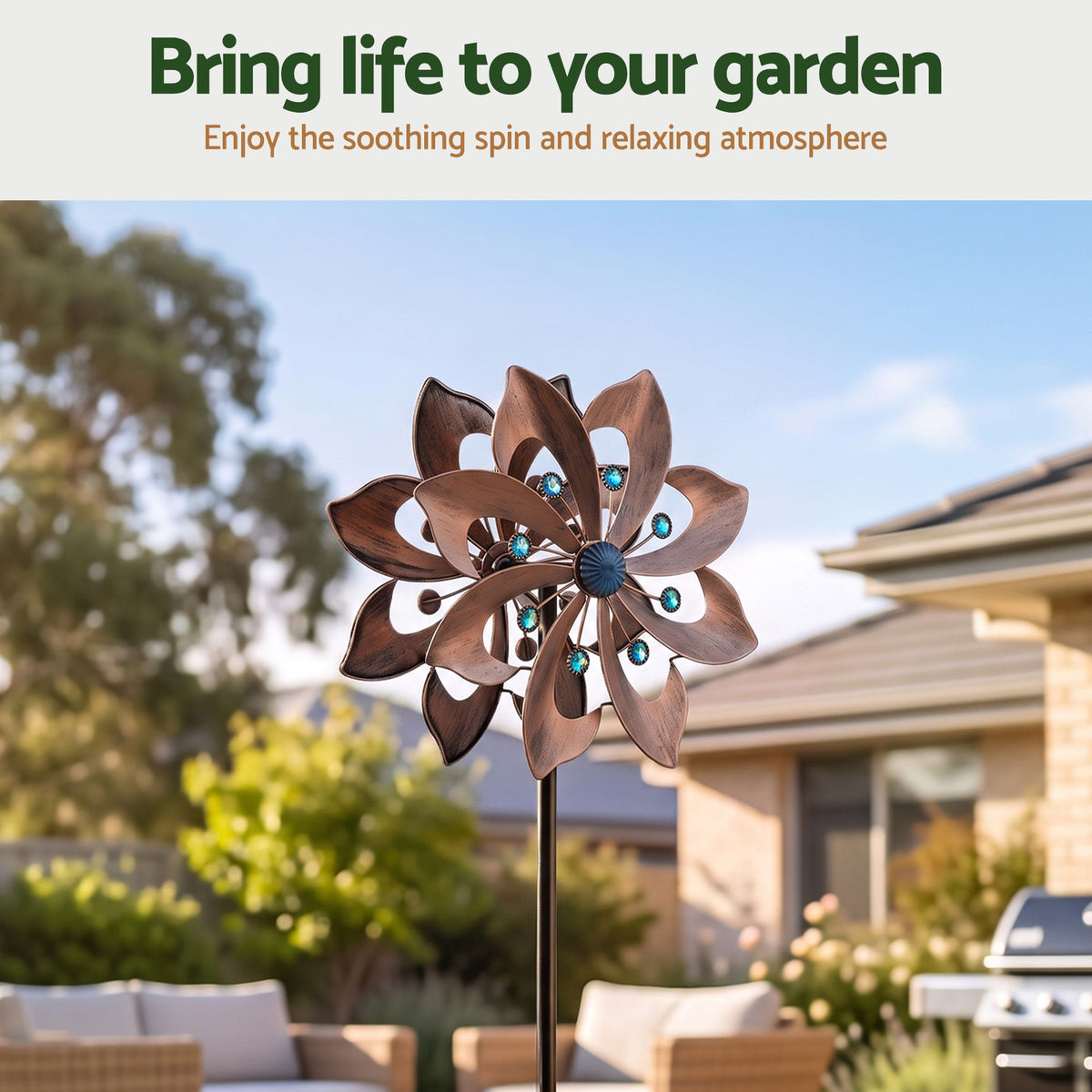 Gardeon Garden Windmill Double Layer Metal Wind Spinner 190cm Bronze