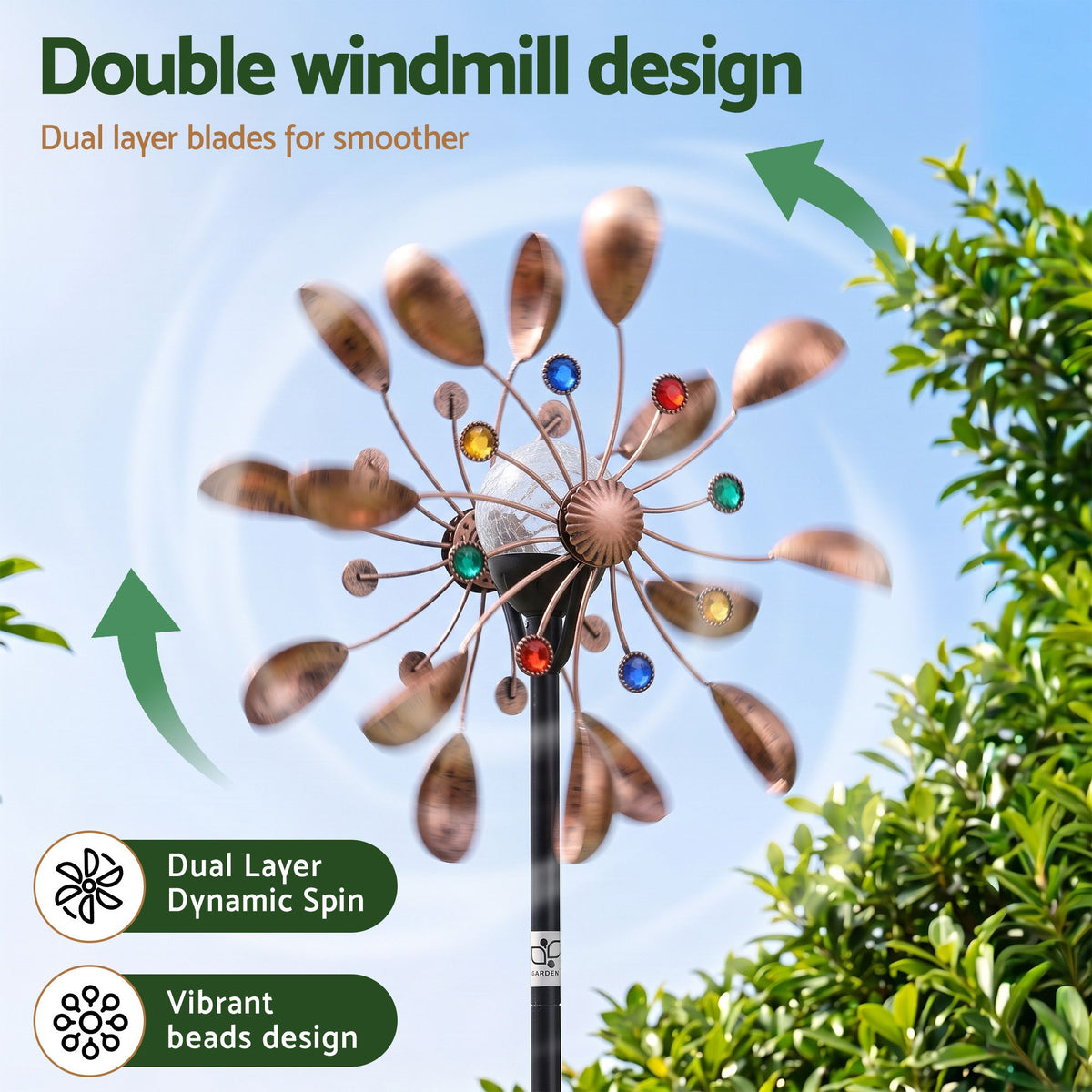 Gardeon Garden Windmill Metal Wind Spinner Solar Light Outdoor 190cmr Bronze