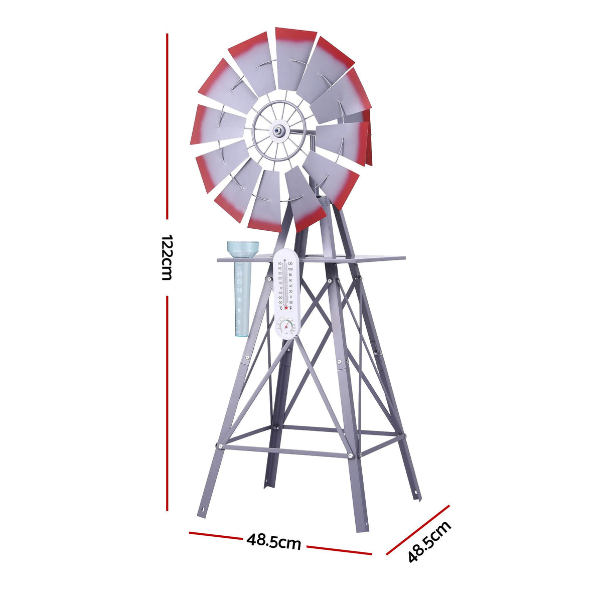 Gardeon Garden Windmill Metal Weather Station with Rain Gauge 122cm Silver