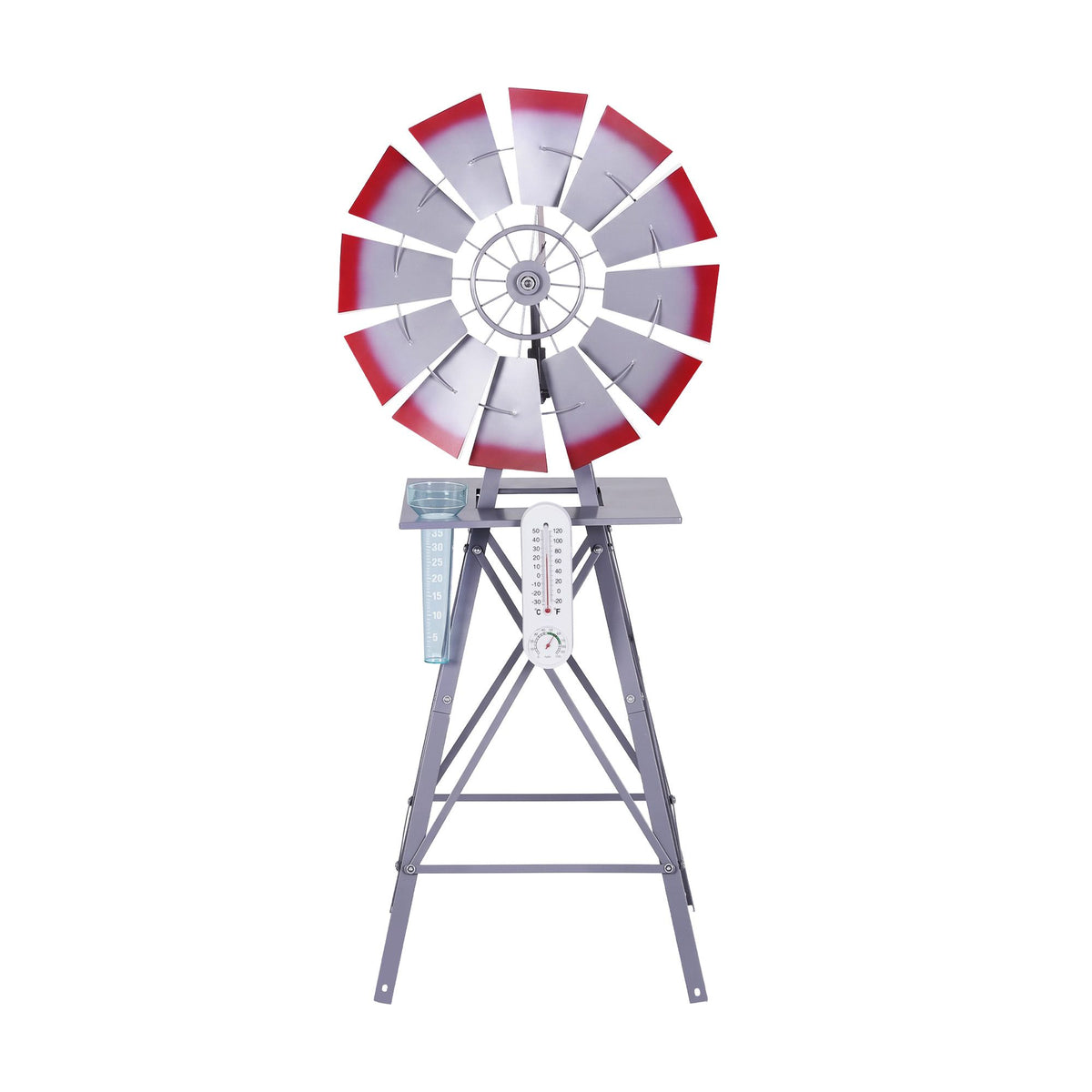 Gardeon Garden Windmill Metal Weather Station with Rain Gauge 122cm Silver