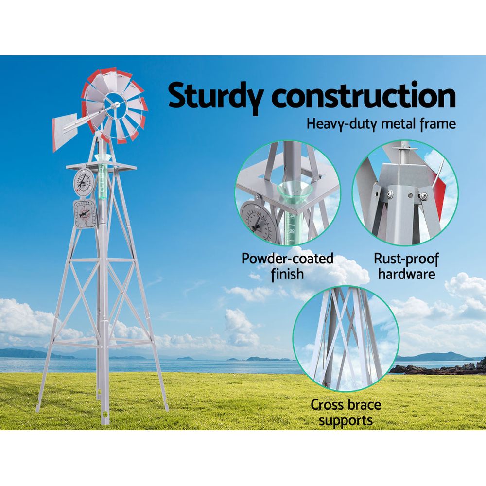 Garden Ornaments: Garden Windmill 6FT 186cm Metal Ornaments Outdoor Decor Ornamental Wind Will
