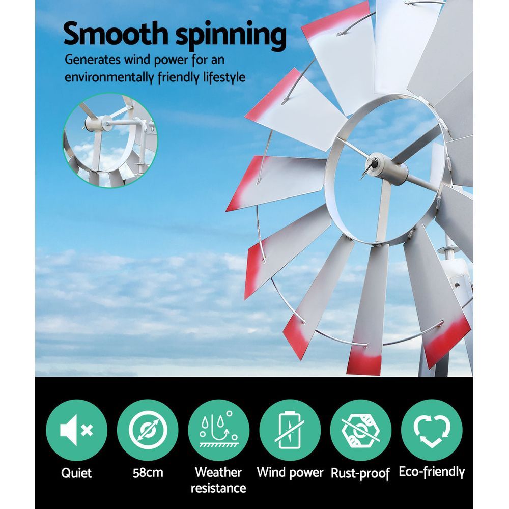 Garden Ornaments: Garden Windmill 8FT 245cm Metal Ornaments Outdoor Decor Ornamental Wind Will