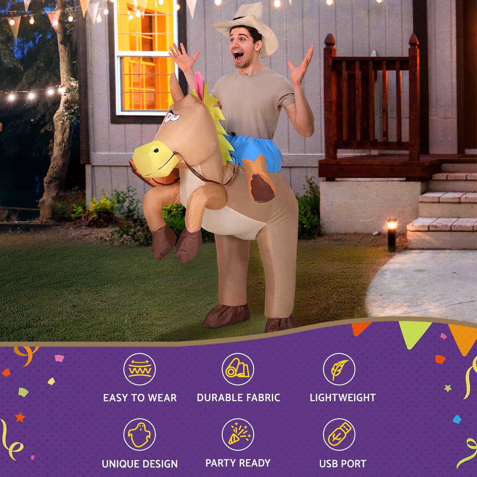 Party Supplies: Inflatable Cowboy Costume Adult Suit Blow Up Party Fancy Dress Halloween Cosplay