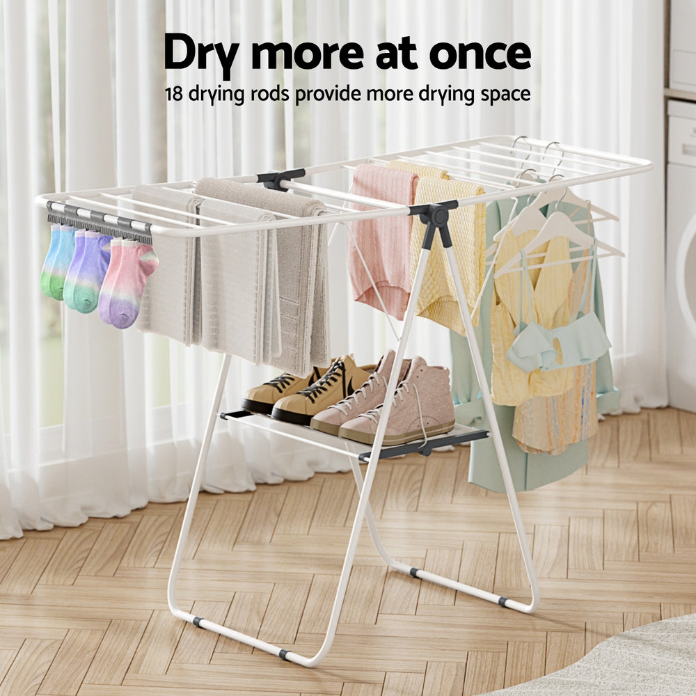 Coat Racks: Artiss 2 Tier Clothes Rack Airer Foldable 139CM White