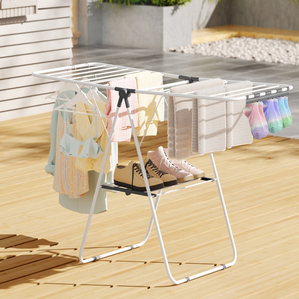 Coat Racks: Artiss 2 Tier Clothes Rack Airer Foldable 139CM White