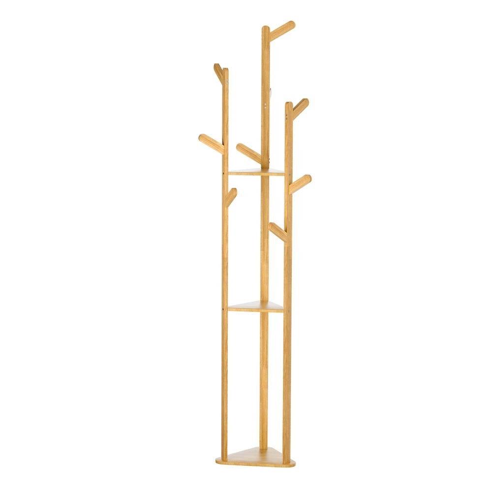 Clothing & Wardrobe Storage: Artiss Clothes Rack Airer Coat Stand 9 Hooks Bamboo