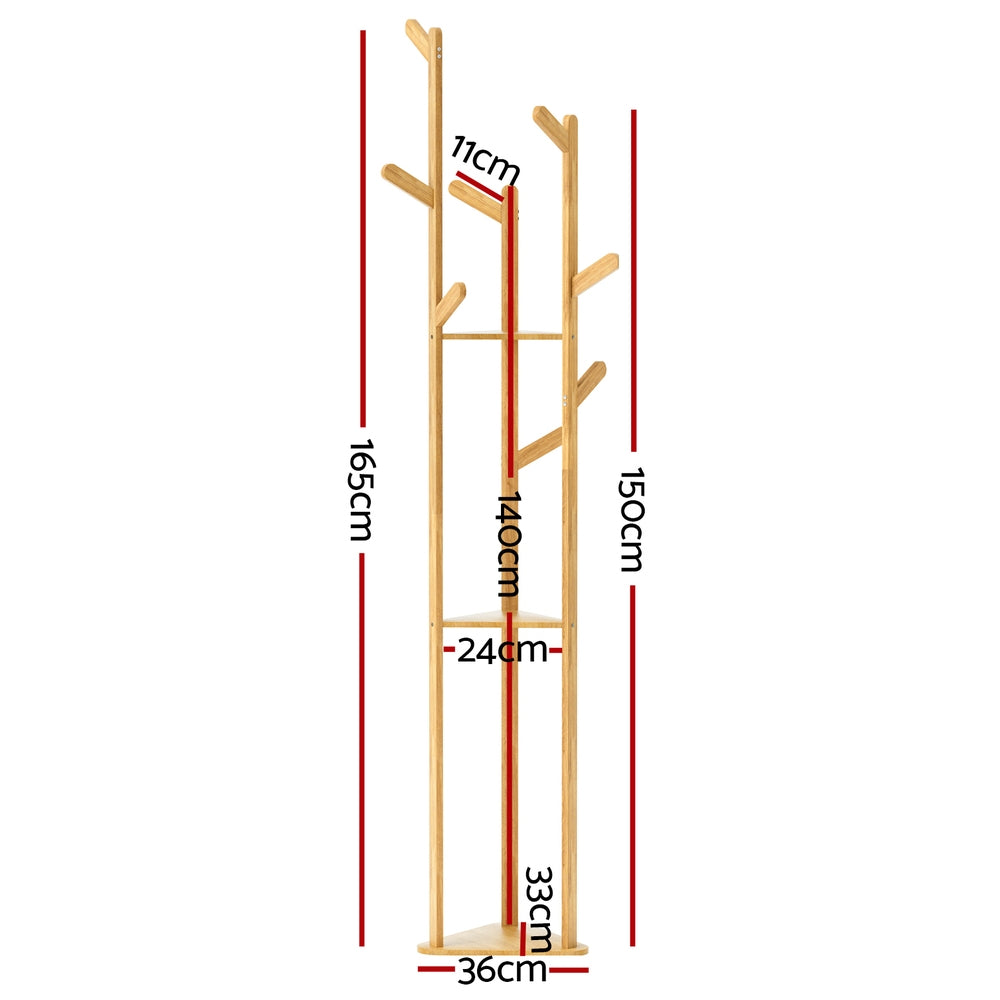 Clothing & Wardrobe Storage: Artiss Clothes Rack Airer Coat Stand 9 Hooks Bamboo