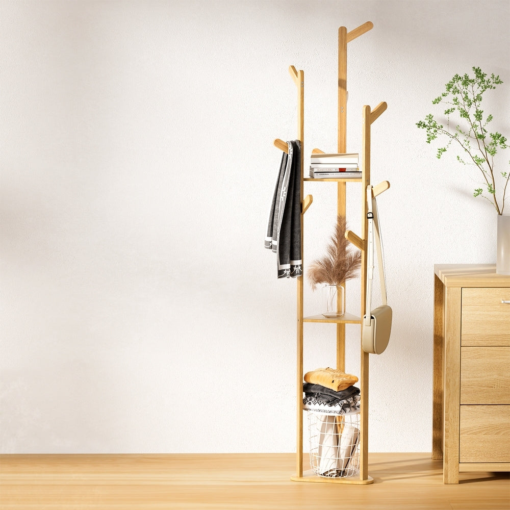 Clothing & Wardrobe Storage: Artiss Clothes Rack Airer Coat Stand 9 Hooks Bamboo