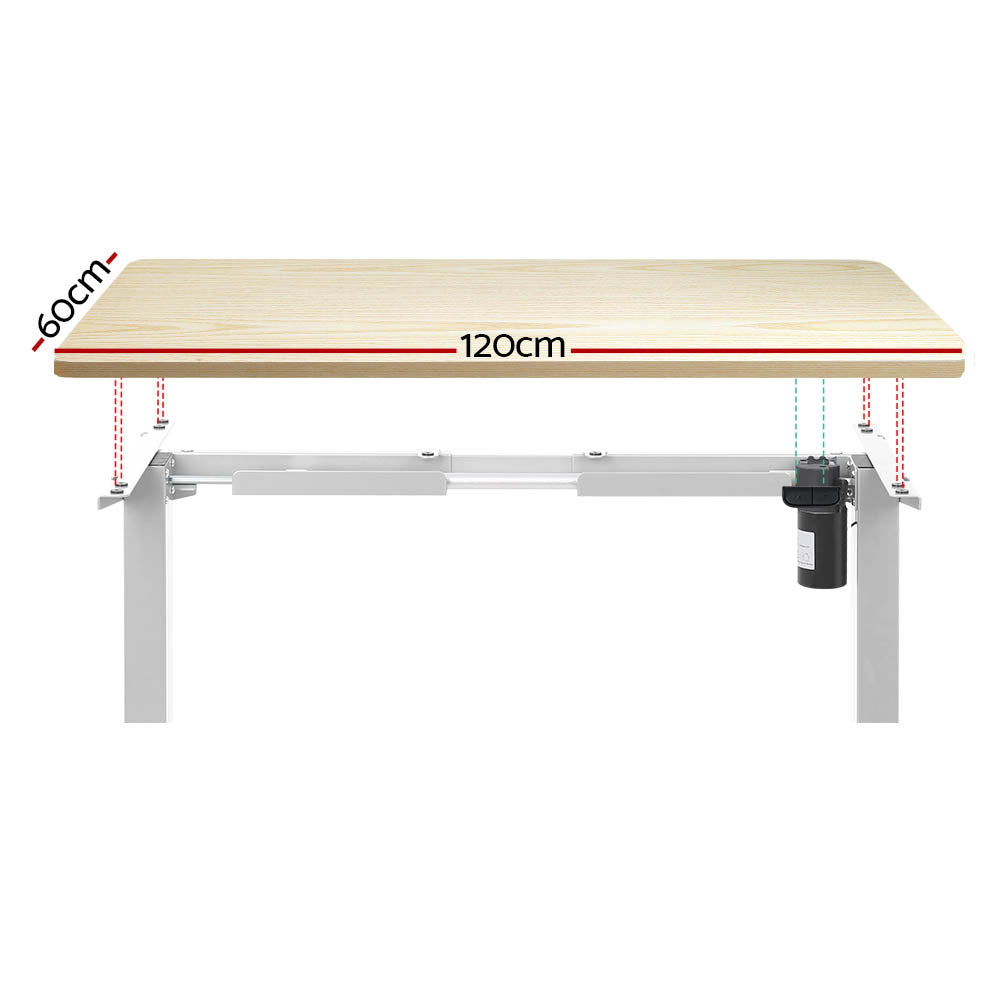 Desks: Artiss Standing Desk Motorised Sit Stand Desks White Oak 120CM