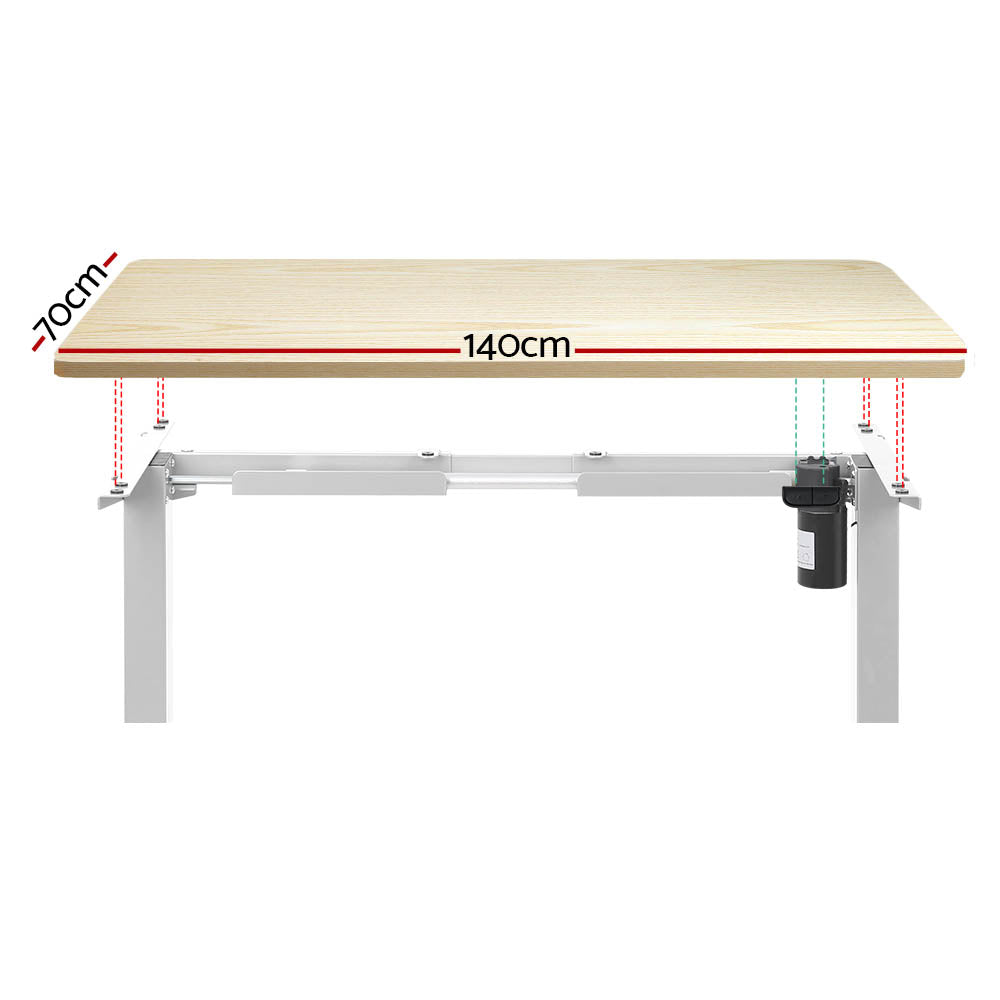 Desks: Artiss Standing Desk Motorised Sit Stand Desks White Oak 140CM