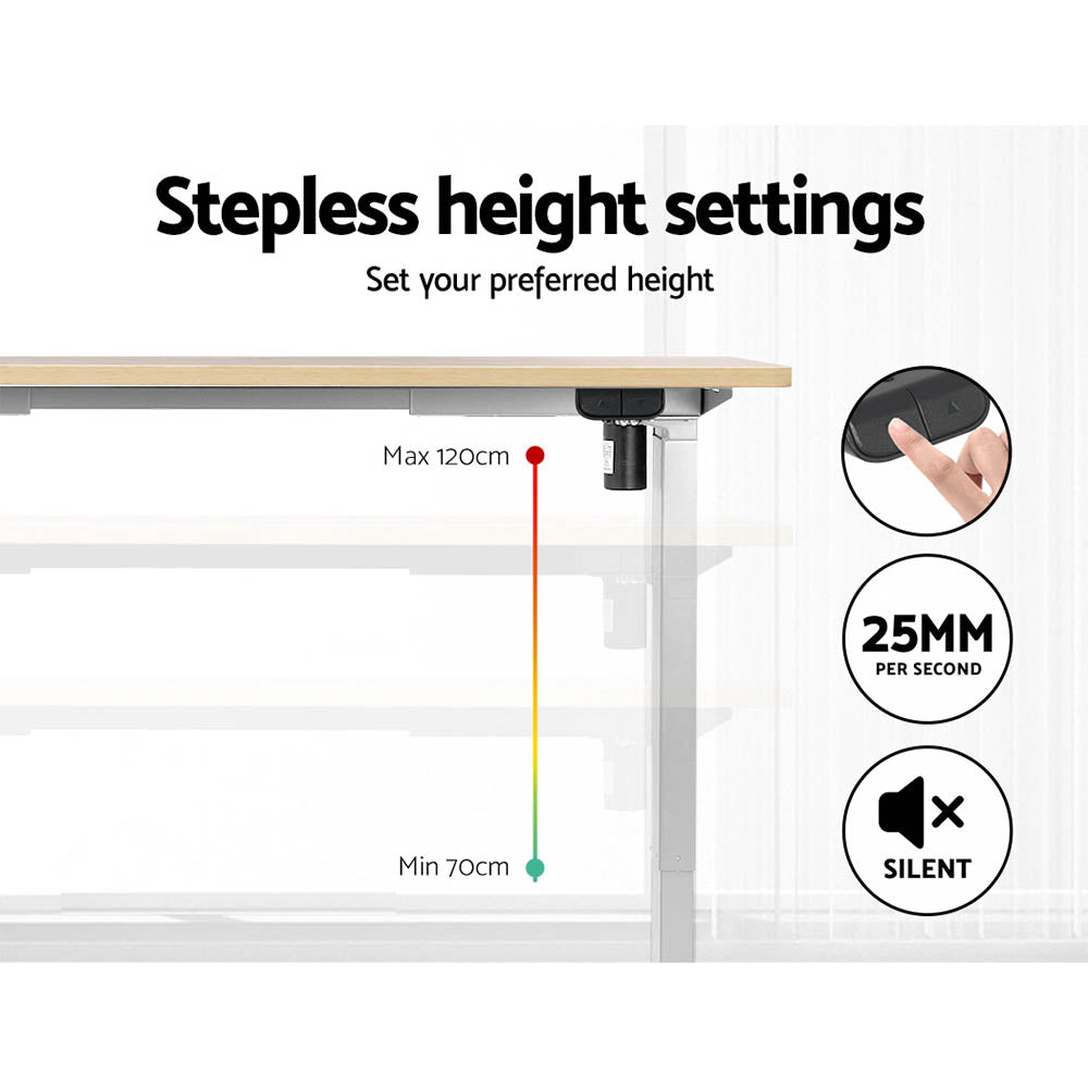 Desks: Artiss Standing Desk Motorised Sit Stand Desks White Oak 140CM