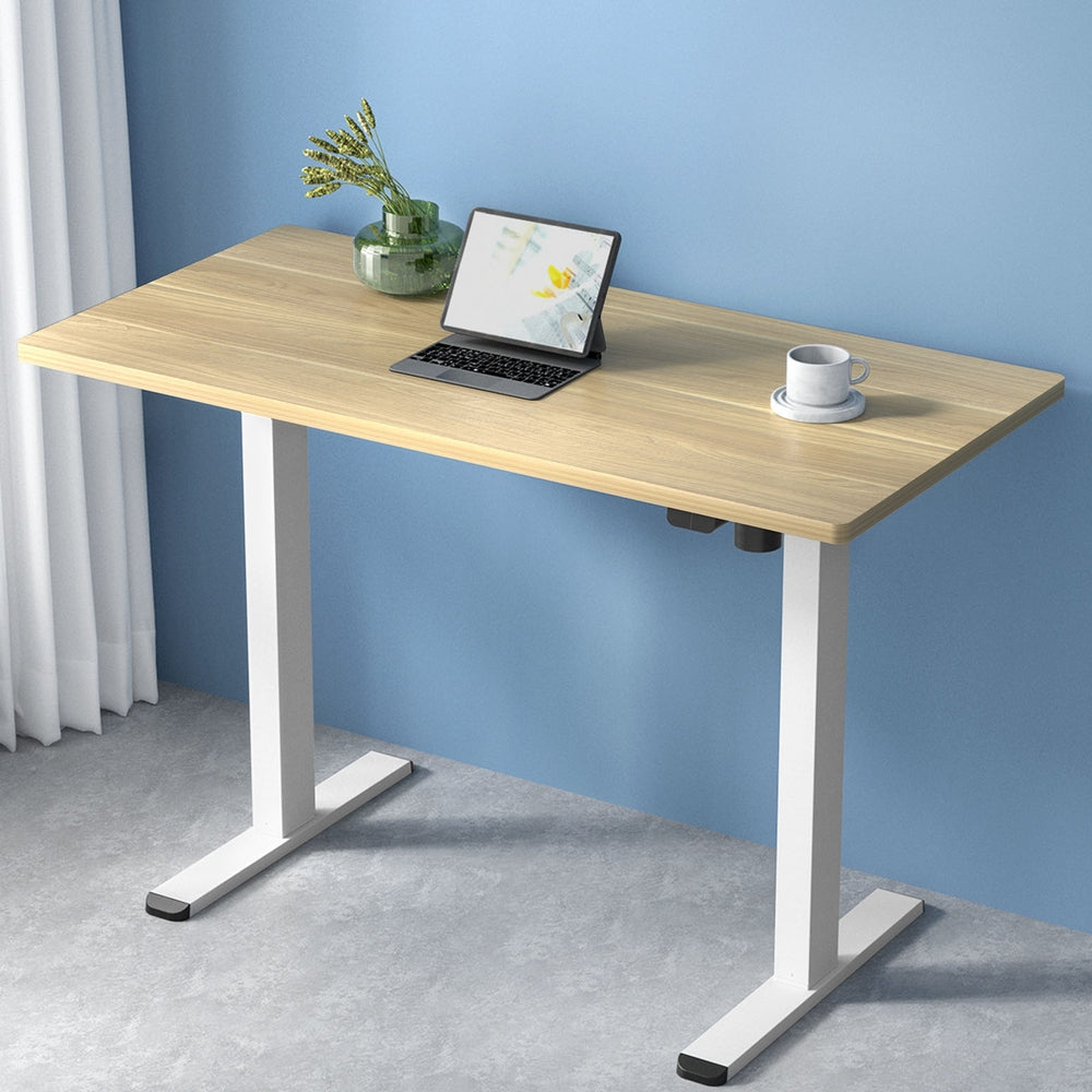 Desks: Artiss Standing Desk Motorised Sit Stand Desks White Oak 140CM