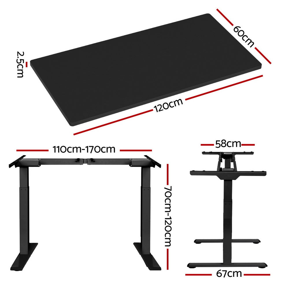 Desks: Artiss Standing Desk Motorised Dual Motor Black 120CM