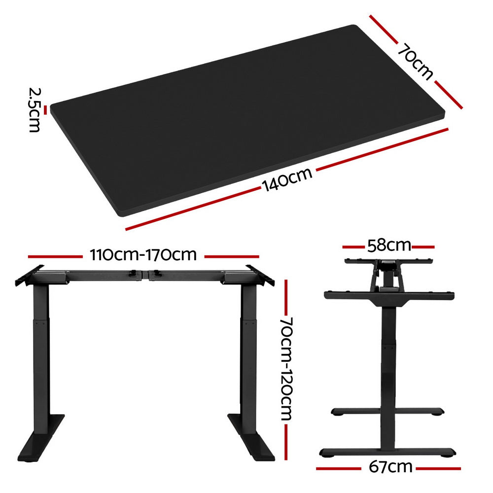 Desks: Artiss Standing Desk Motorised Dual Motor Black 140CM