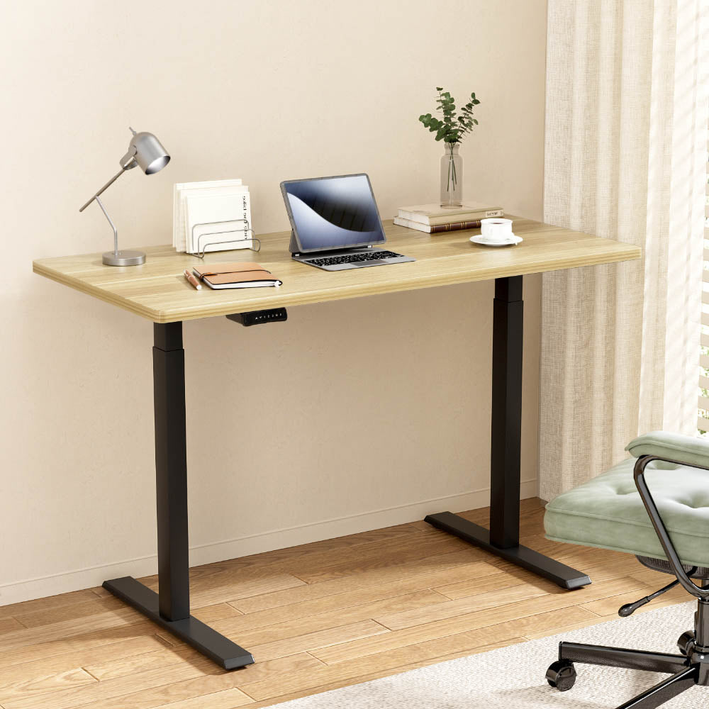 Desks: Artiss Standing Desk Motorised Dual Motor White Oak 140CM