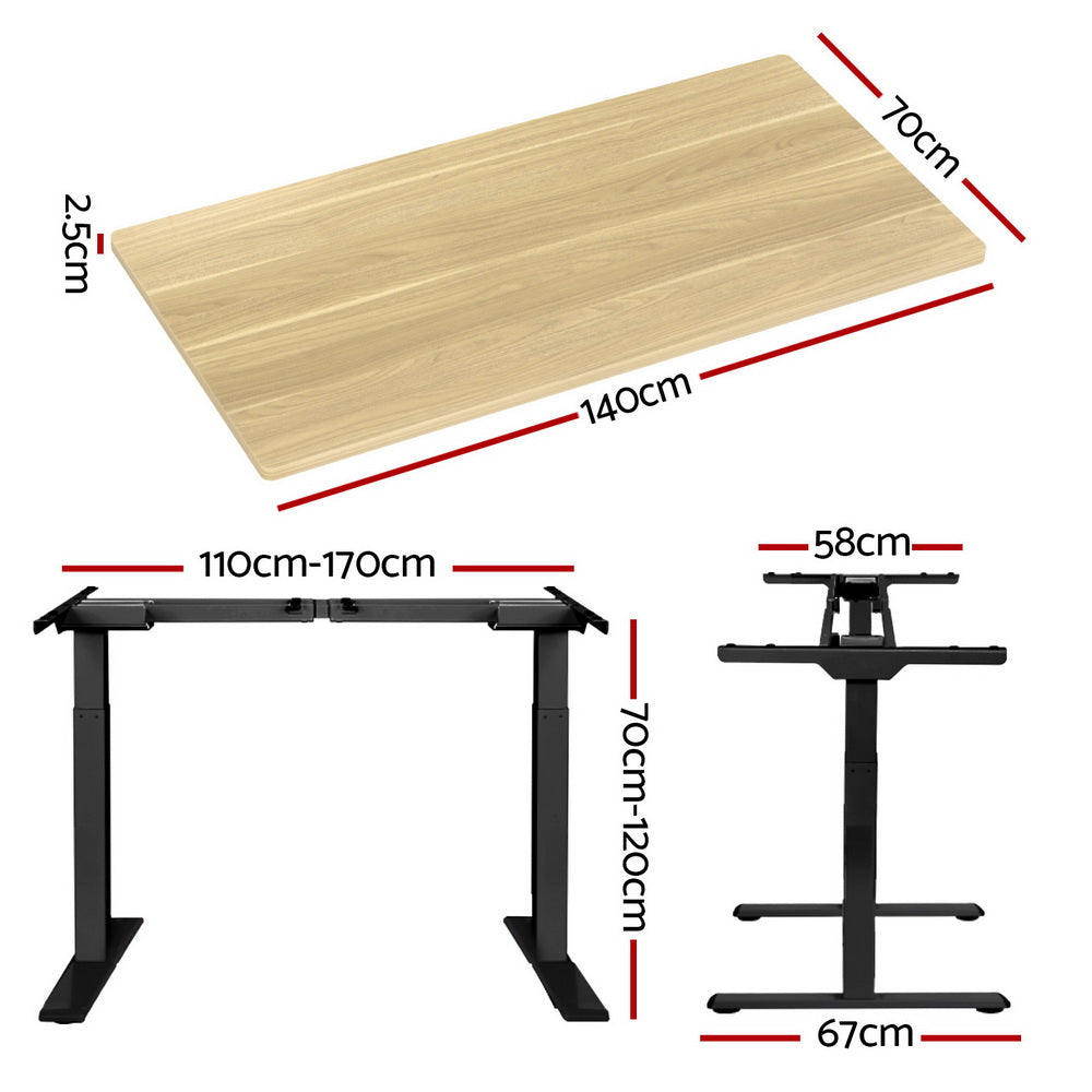 Desks: Artiss Standing Desk Motorised Dual Motor White Oak 140CM