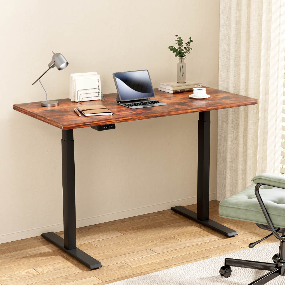 Desks: Artiss Standing Desk Motorised Dual Motor Rustic Brwon 140CM
