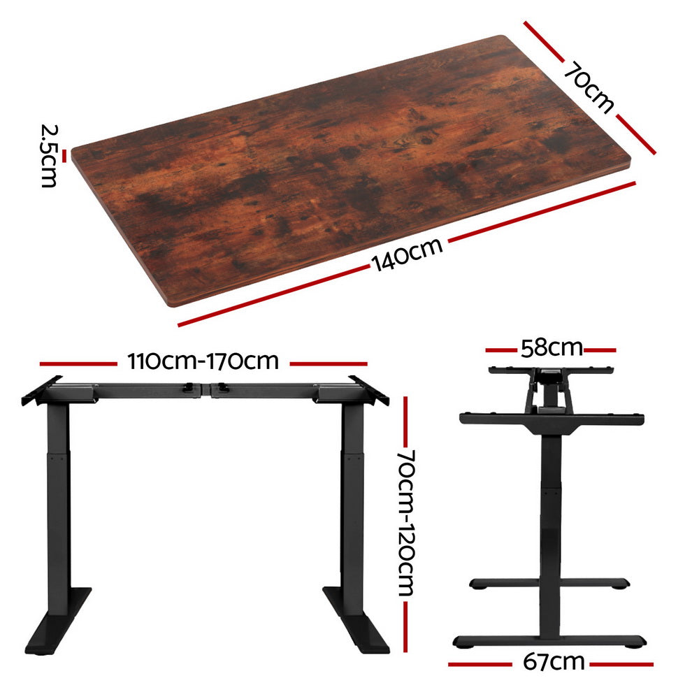 Desks: Artiss Standing Desk Motorised Dual Motor Rustic Brwon 140CM