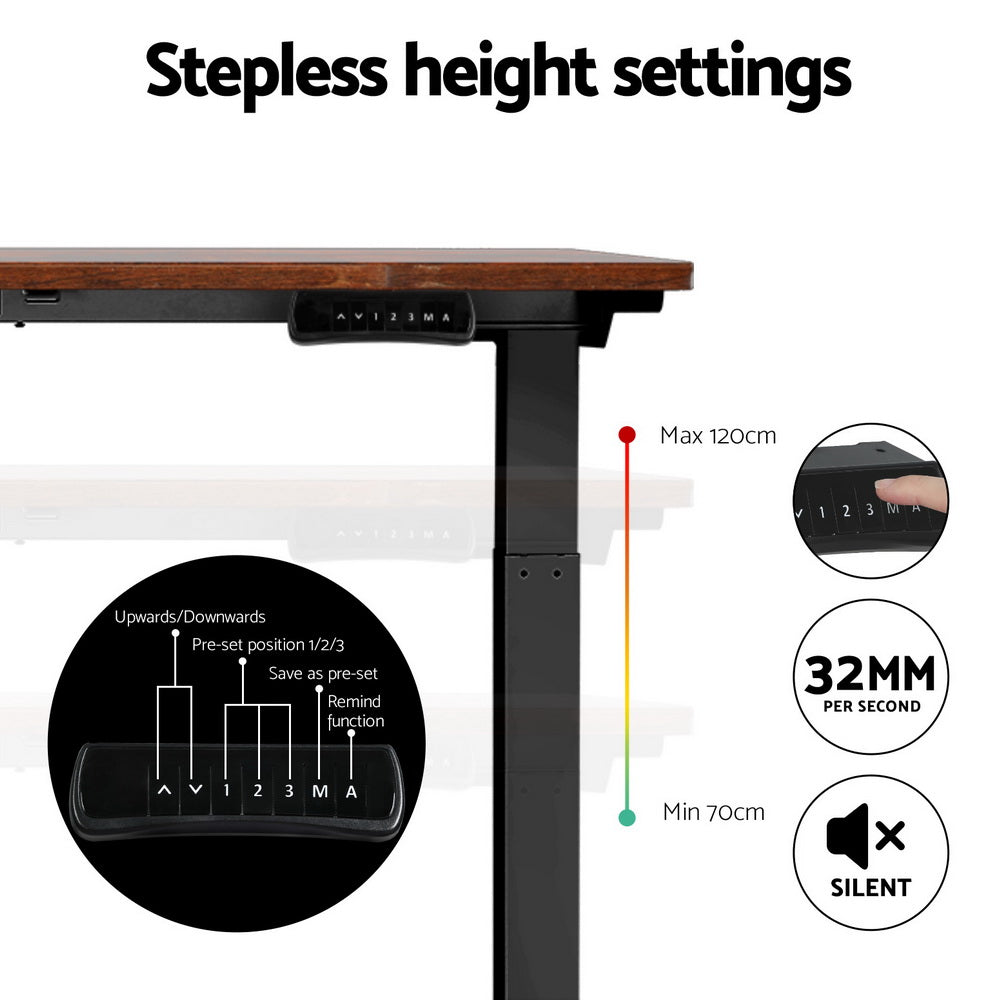 Desks: Artiss Standing Desk Motorised Dual Motor Rustic Brwon 140CM