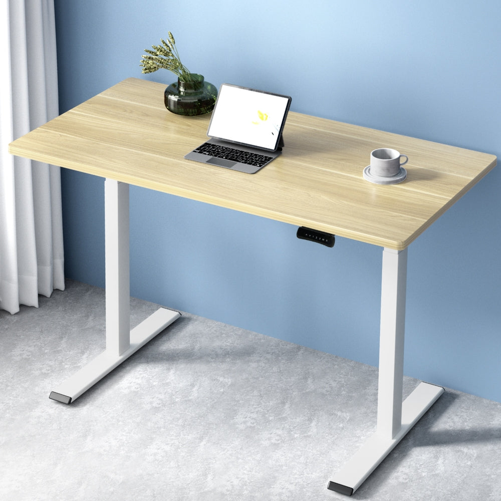 Desks: Artiss Standing Desk Motorised Dual Motor 120CM White Oak